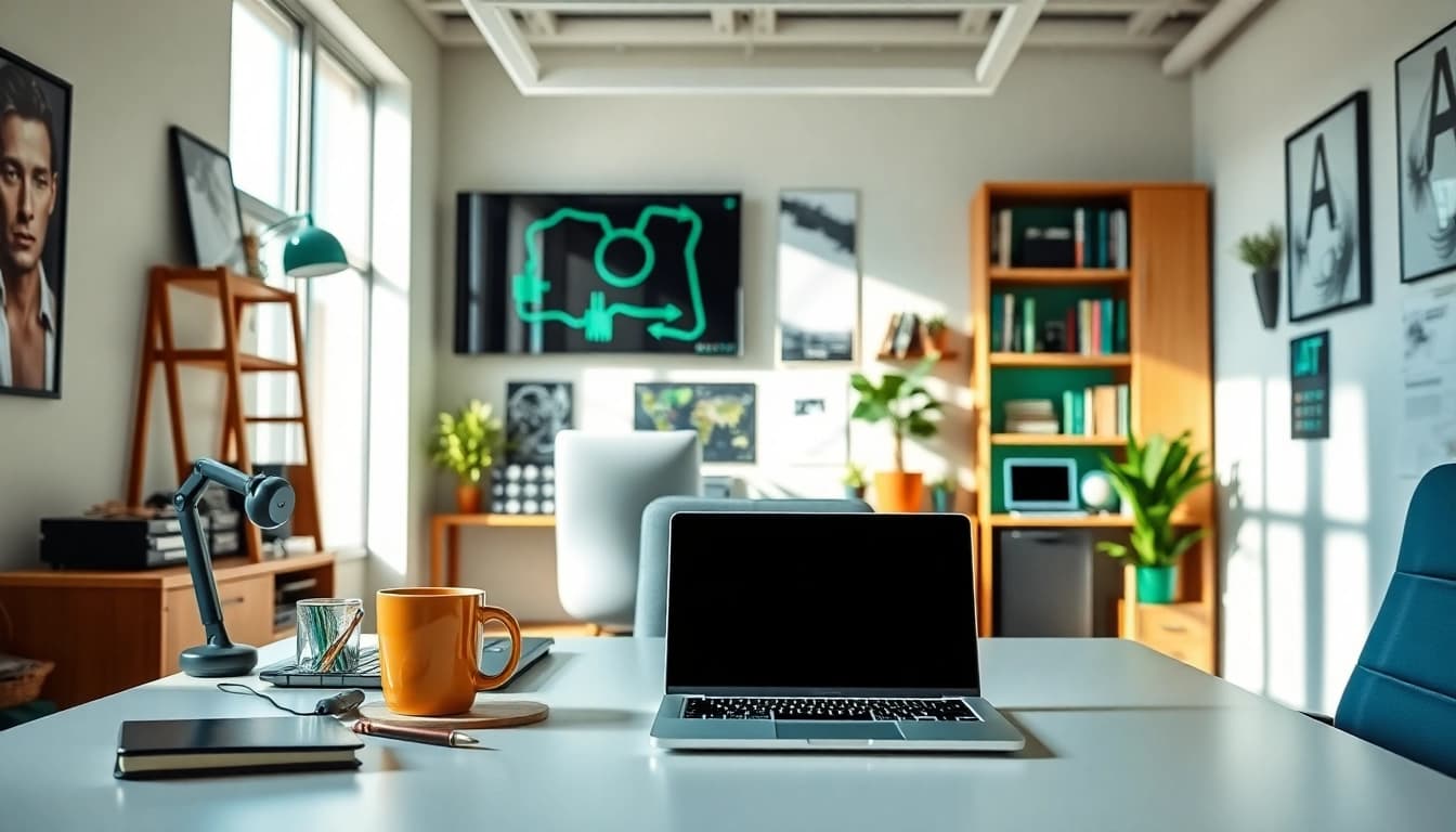 Showcasing a vibrant geekthc workspace with high-tech gadgets and modern decor.
