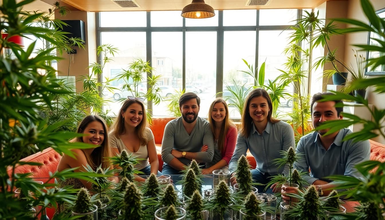 Enjoying cannabis club madrid in a vibrant and inviting atmosphere with happy patrons.