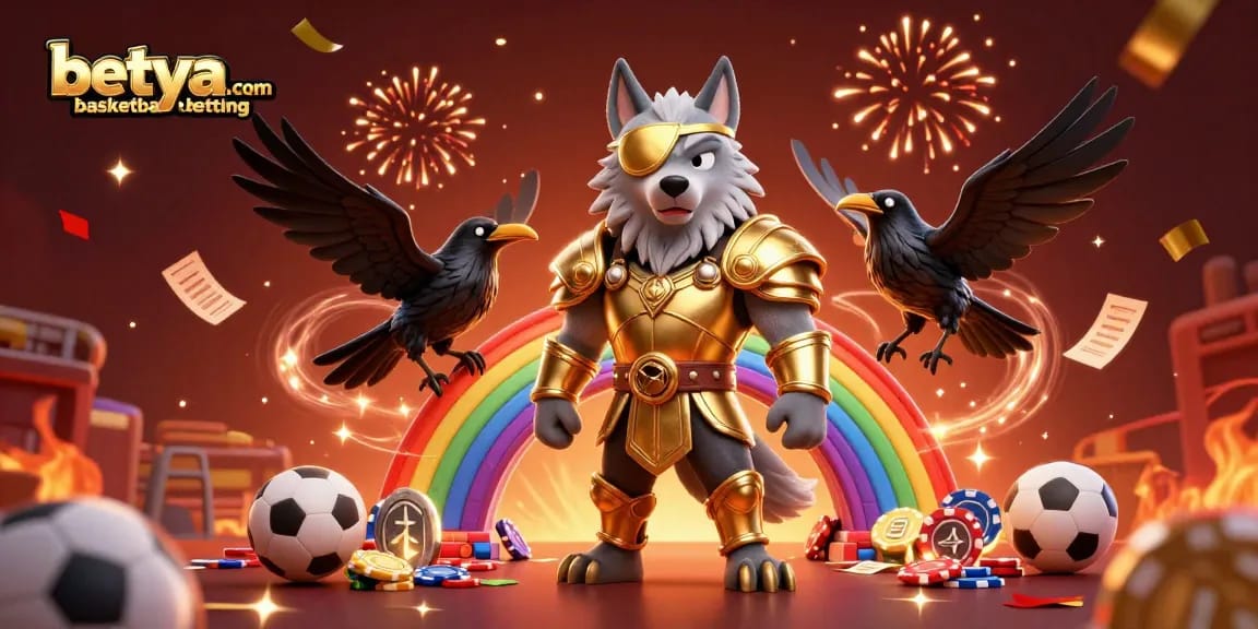 Engage in betya.com basketball betting with a dynamic 3D illustration of Odin, ravens, and casino elements.