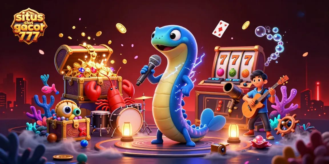 Play at situs slot gacor 777 with an electric eel DJ and exciting casino elements.