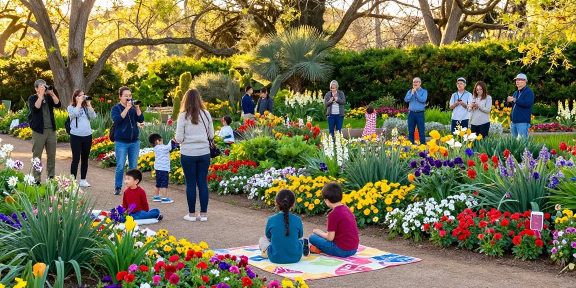Tourists exploring vibrant flowers at https://www.thecapayvalleygardentour.com during peak bloom.