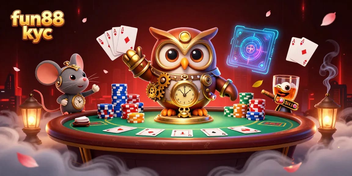 Chơi cá cược tại Fun88 KYC với hình ảnh một con cú du hành thời gian thú vị và một chú chuột cơ khí.