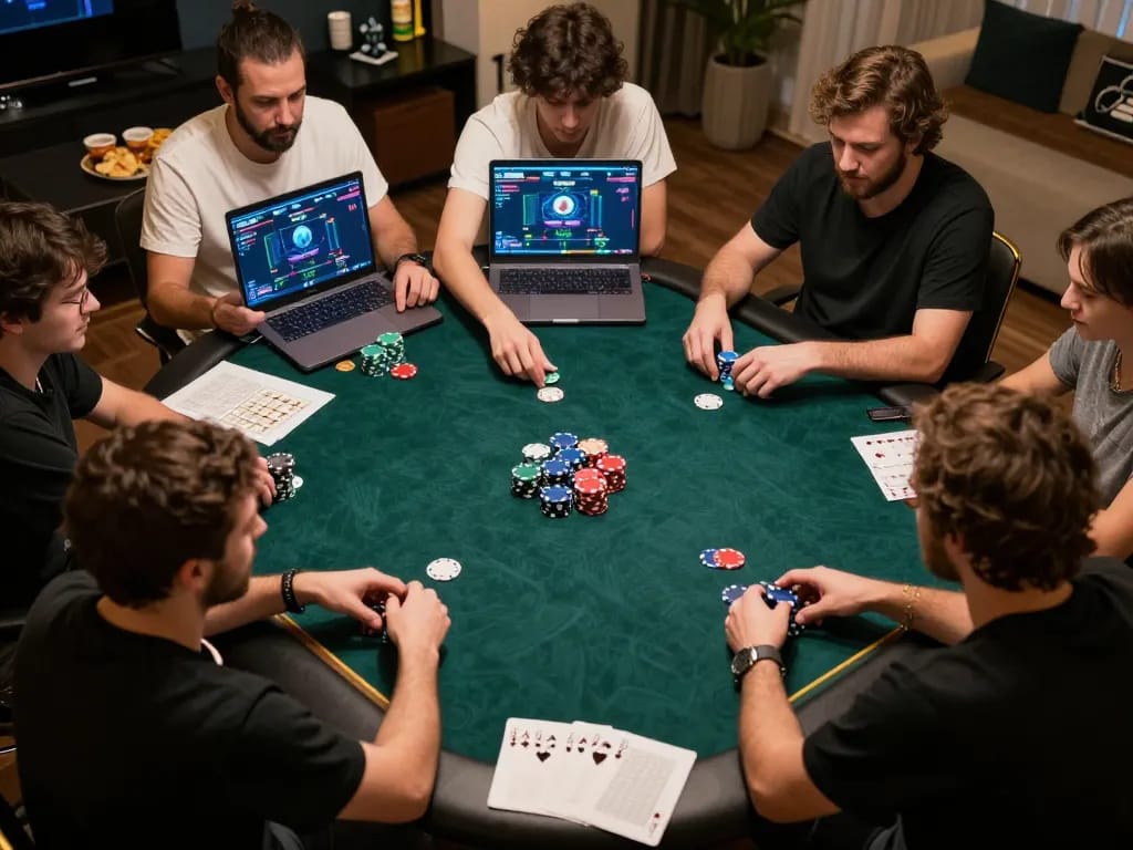 Players engaged in the official hidden wiki online poker game, showcasing chips and strategy notes in a cozy setting.