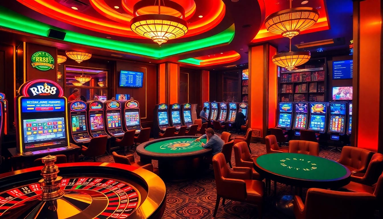 Experience thrilling gaming action at RR88 with vibrant casino tables and high-energy players.