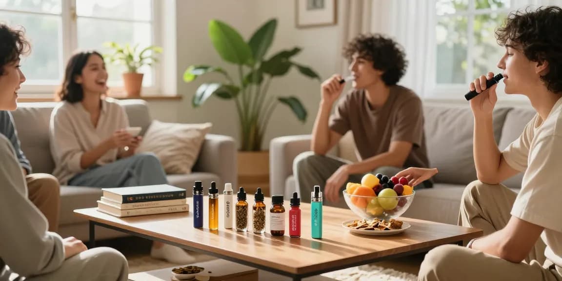 Enjoying vape weed with premium CBD products in a sunlit living room, highlighting organic wellness.