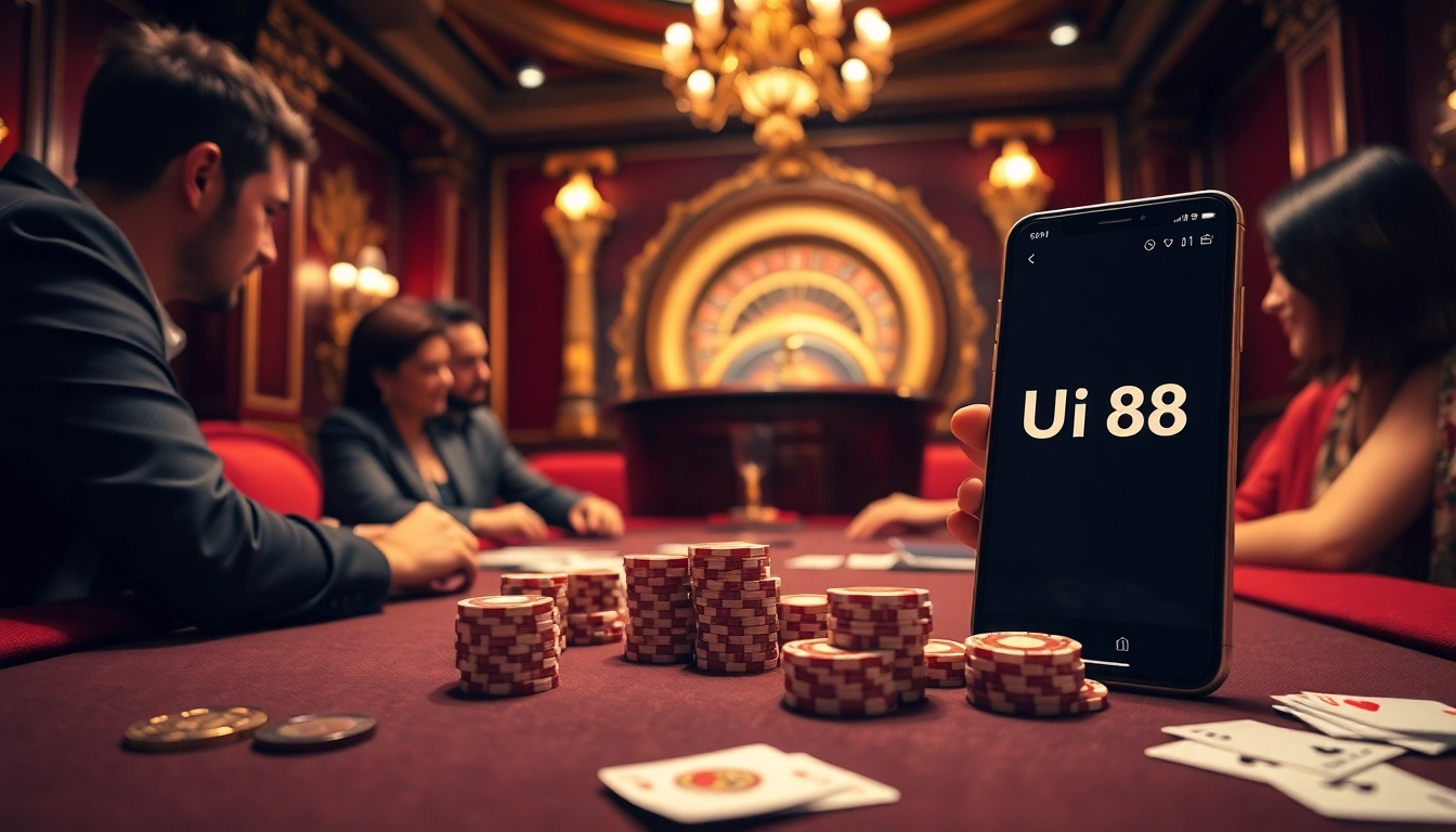 Players at a high-stakes table enjoying gambling strategies with UU 88 branding.