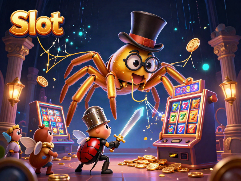 Engage with the vibrant slot adventure featuring a giant golden tarantula and beetle knight.