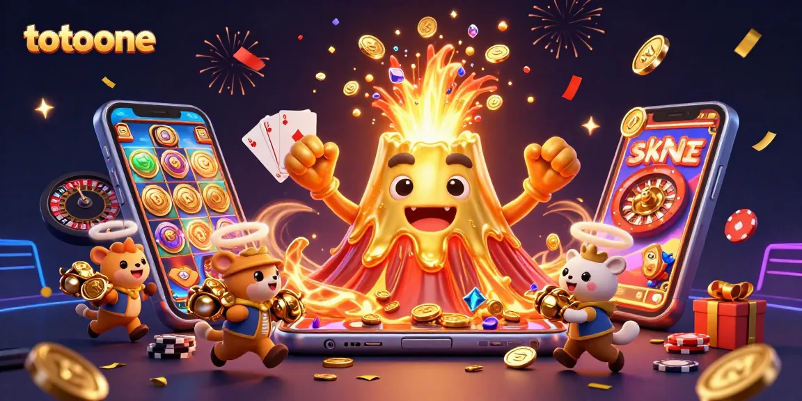 Totoone memikat pemain dengan ilustrasi 3D kasino yang berwarna-warni dan penuh harta, menggugah pengalaman bermain.