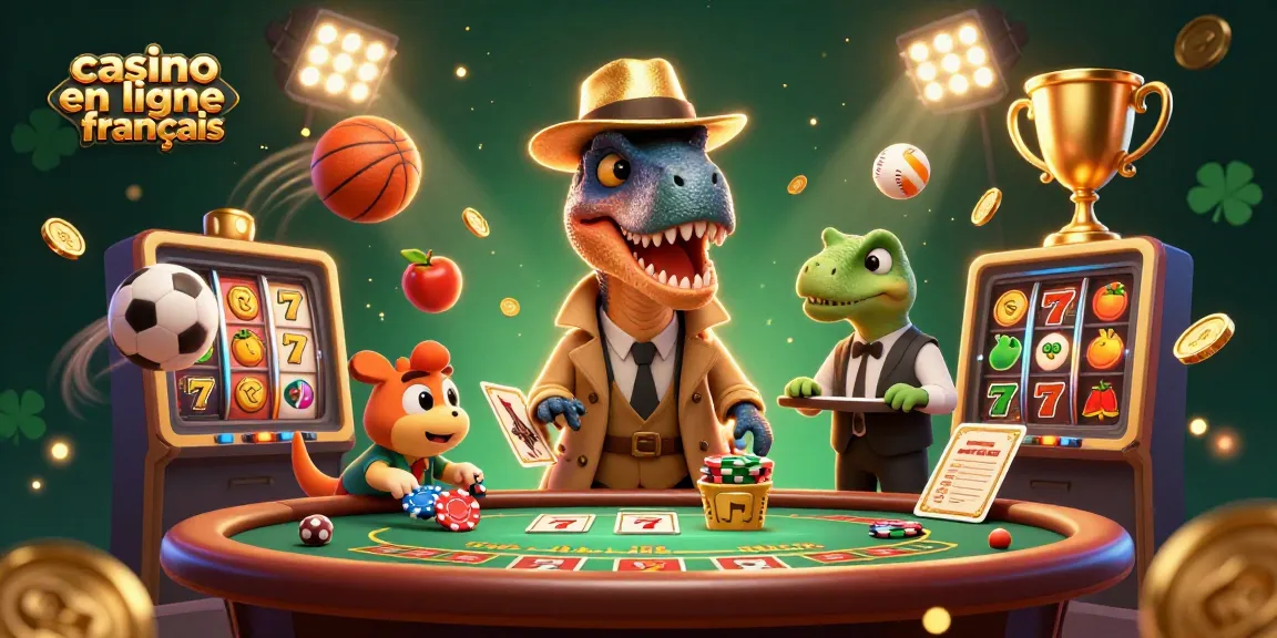Jouez à des jeux captivants de casino en ligne français avec une illustration dynamique et colorée.