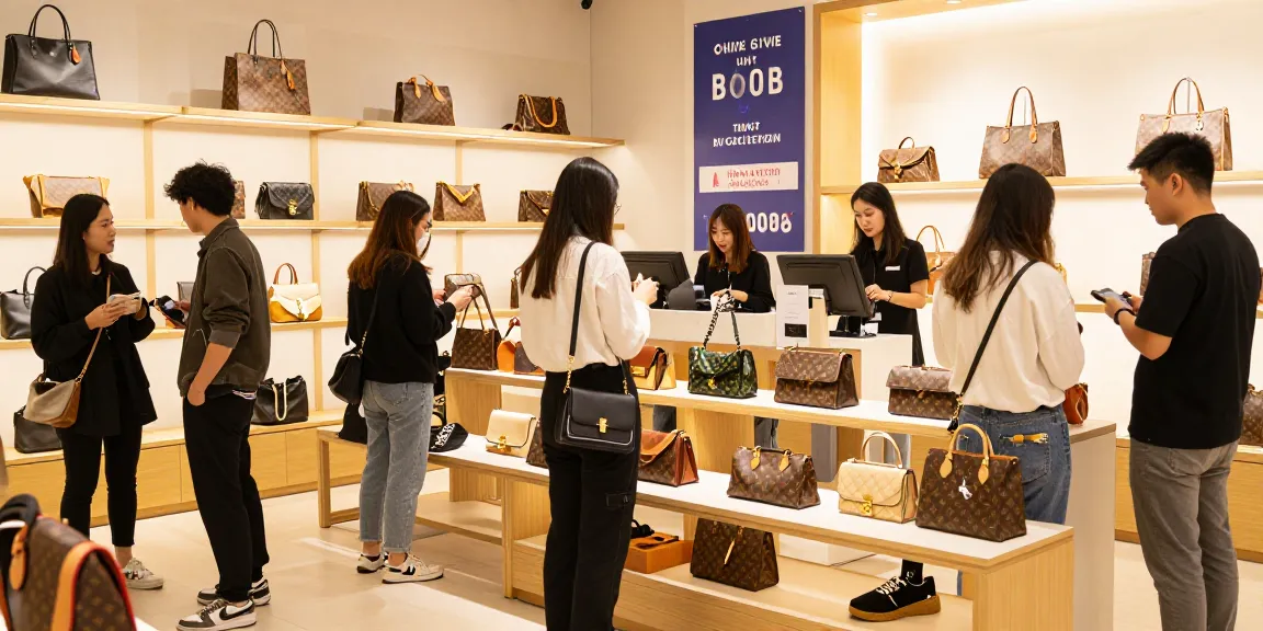 Shoppers exploring high-quality 레플리카 fashion items in an inviting retail space.