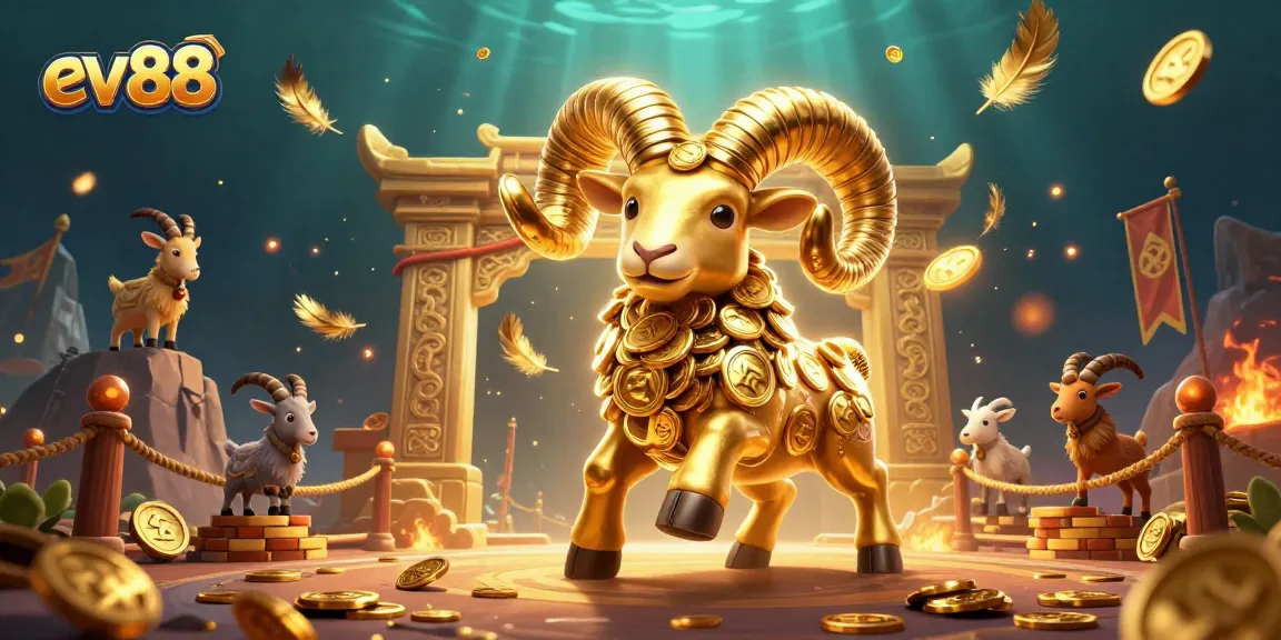 Bettors engage with ev88's captivating 3D golden ram at a vibrant casino arena filled with excitement.