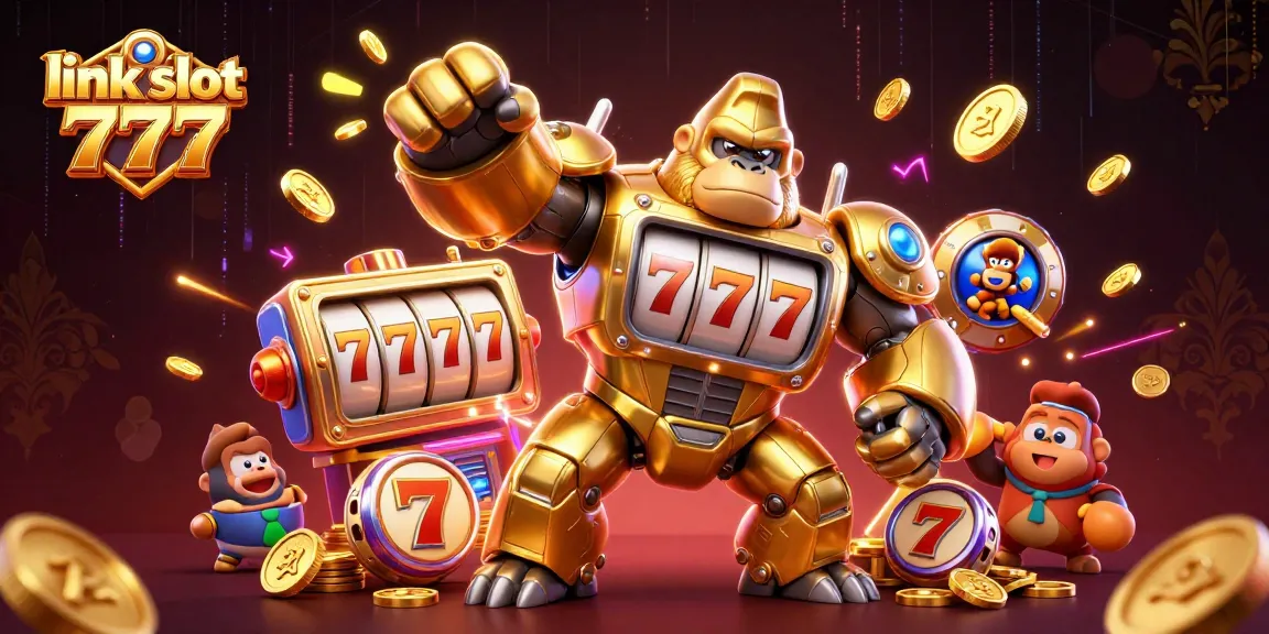 Engage with link slot 777's thrilling experience featuring a golden gorilla mech and dynamic gaming elements.