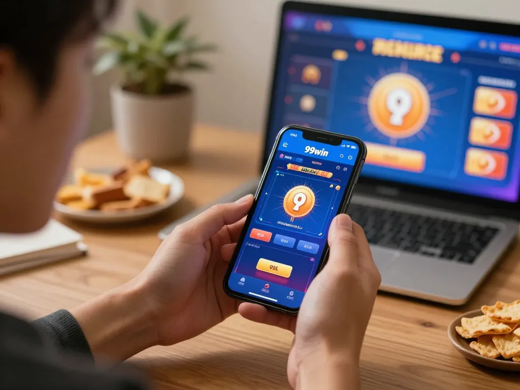 Player engaging with the 99win app on their smartphone for online gambling.