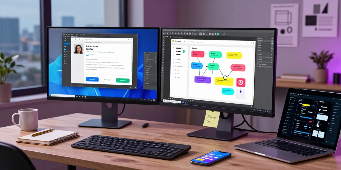 Designer using Snipaste in a modern workspace with dual monitors and creative tools.
