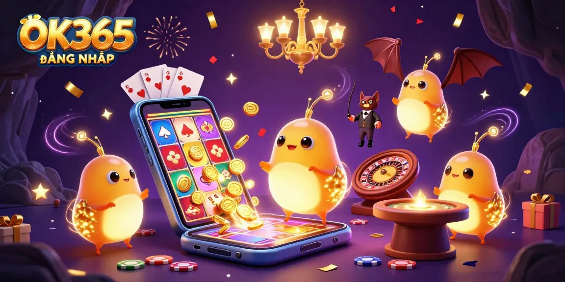Experience thrilling gameplay with OK365 ĐĂNG NHẬP as glowworms illuminate a vibrant casino scene.