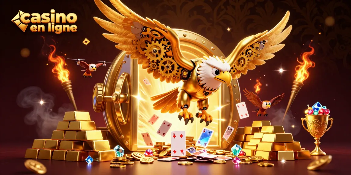jeu captivant sur casino en ligne avec aigle mécanique et cartes holographiques