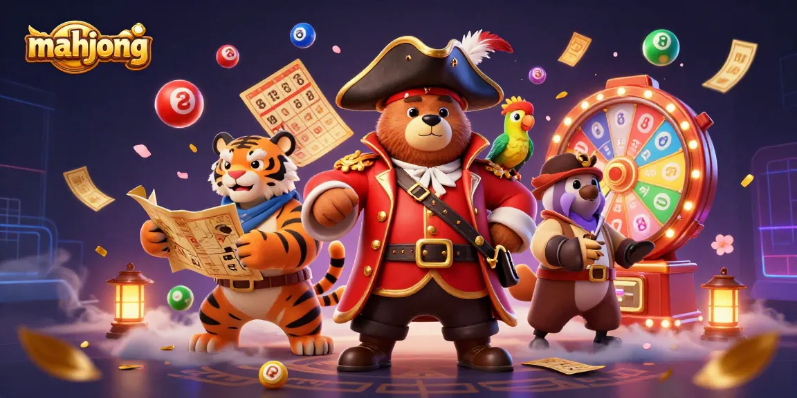 Engage with mahjong as pirate characters unveil thrilling casino games in an adventurous illustration.