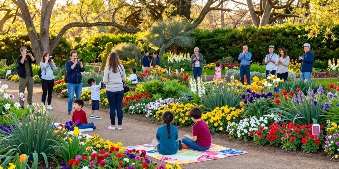Tourists exploring vibrant flowers at https://www.thecapayvalleygardentour.com during peak bloom.