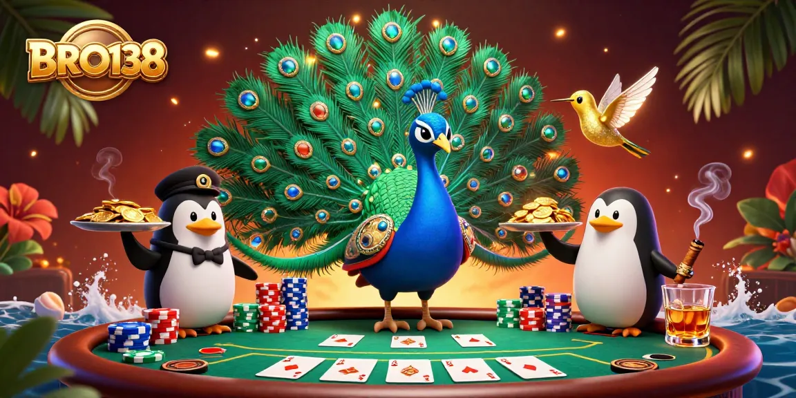 Bet on BRO138 with stunning 3D illustration showcasing vibrant poker action and unique characters in a dynamic setting.