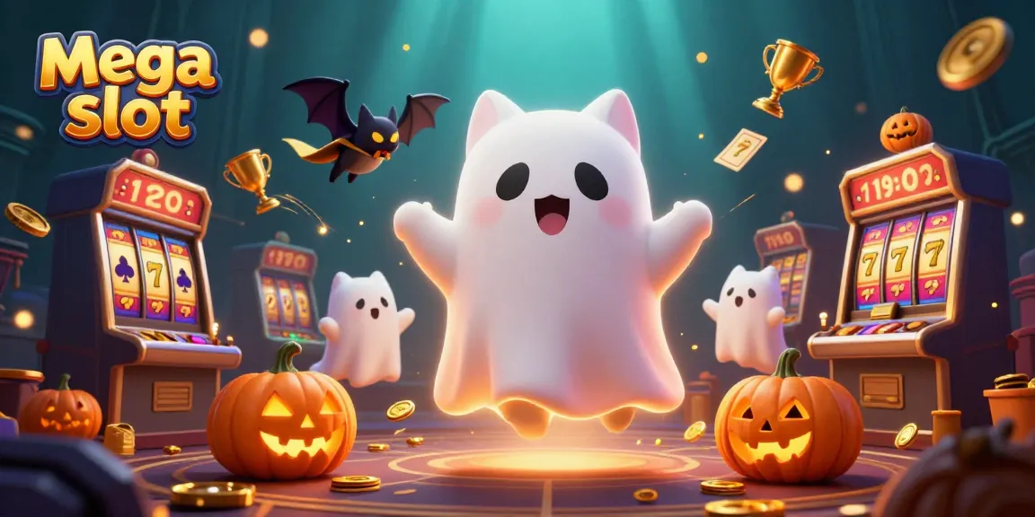 Mega slot menerangi suasana kasino dengan karakter kucing hantu dan vampire bat dalam jackpot.