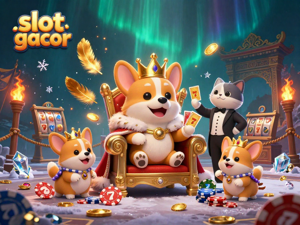 Experience the thrill of slot gacor gameplay with characters in a vibrant casino scene filled with jackpots and gold tokens.