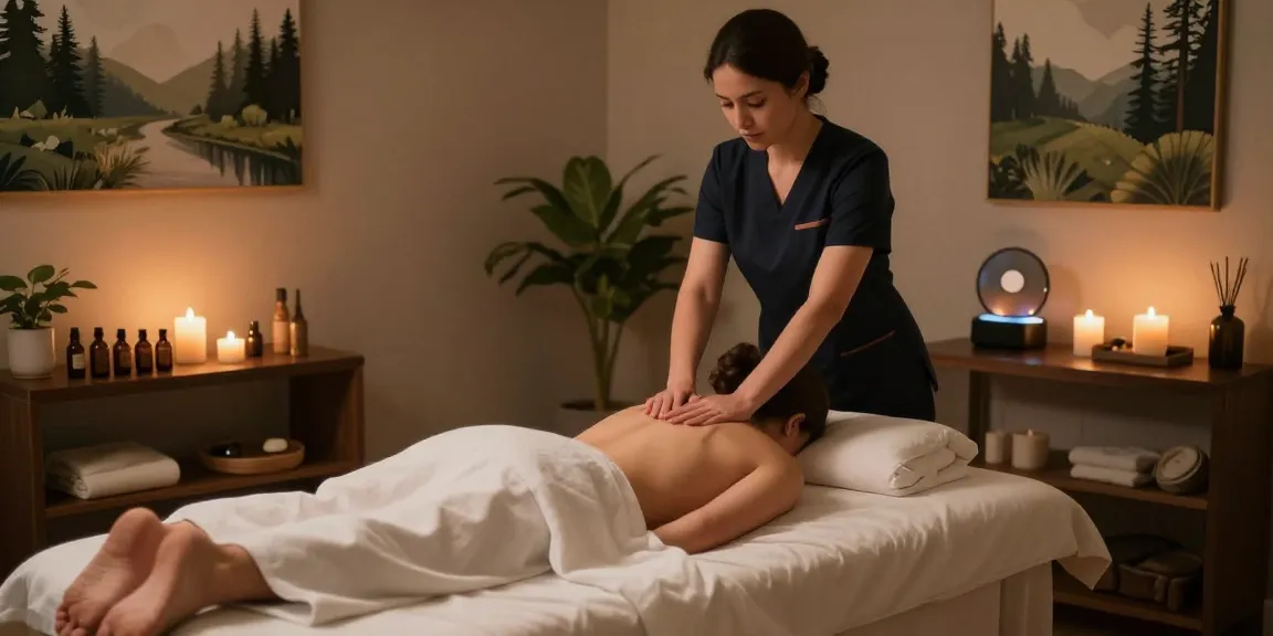 Relaxing 구로마사지 therapy room with soft lighting and soothing decor