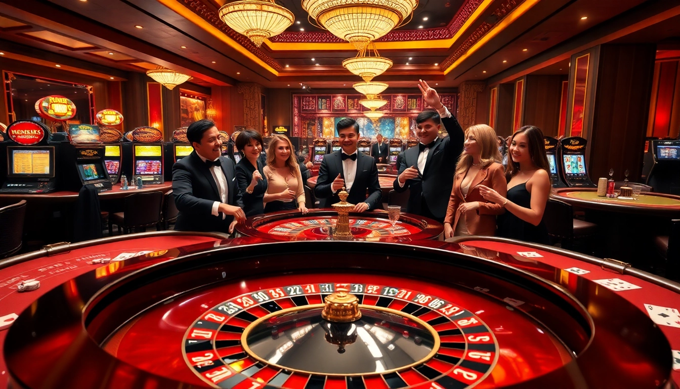 Exciting scene at https://rr88.navy/ casino with roulette and winning players.