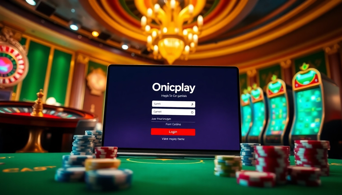 Experience the thrill with Onicplay login at a luxurious online casino filled with vibrant gambling elements.