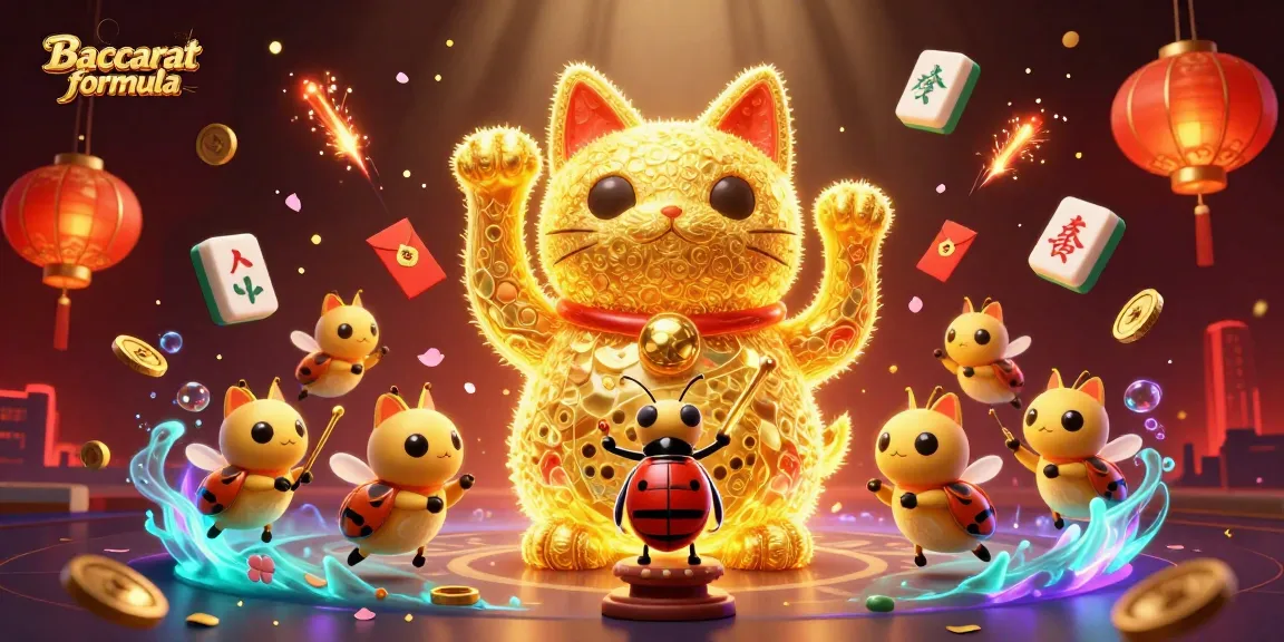 Experience the Baccarat formula in a vibrant 3D casino scene alive with animations and golden fireflies.