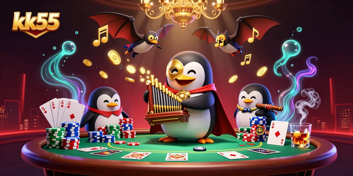 Experience the thrill at kk55 with a vivid 3D illustration of dynamic poker action and lavish casino elements.