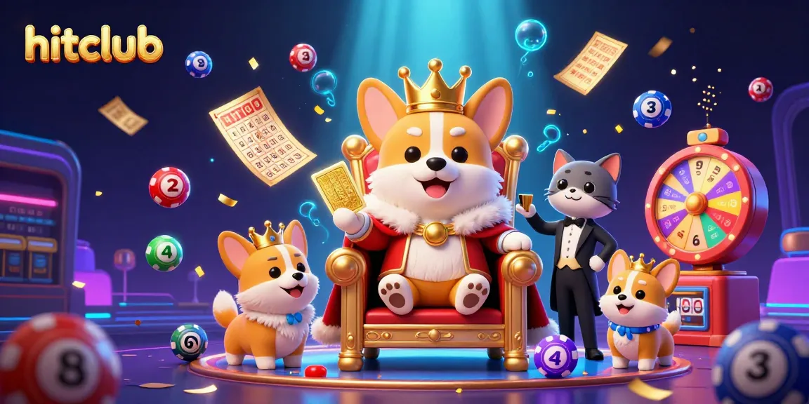 Hitclub's royal corgi king presides over a vibrant casino scene, ready for jackpot action!
