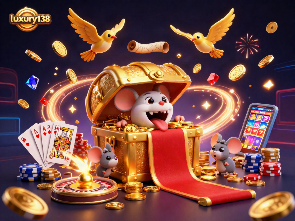 luxury138 menarik perhatian pemain dengan peti harta karun emas yang menggoda dan permainan slot menguntungkan.