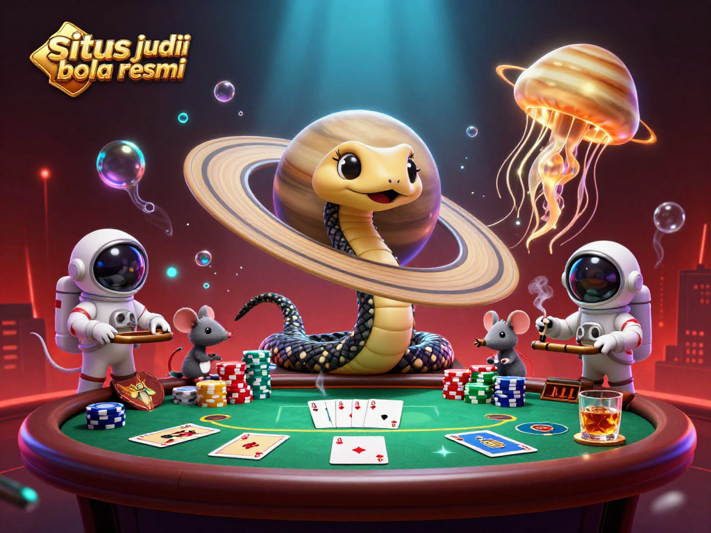 Place bets at situs judi bola resmi in this vibrant 3D illustration of cosmic gaming.