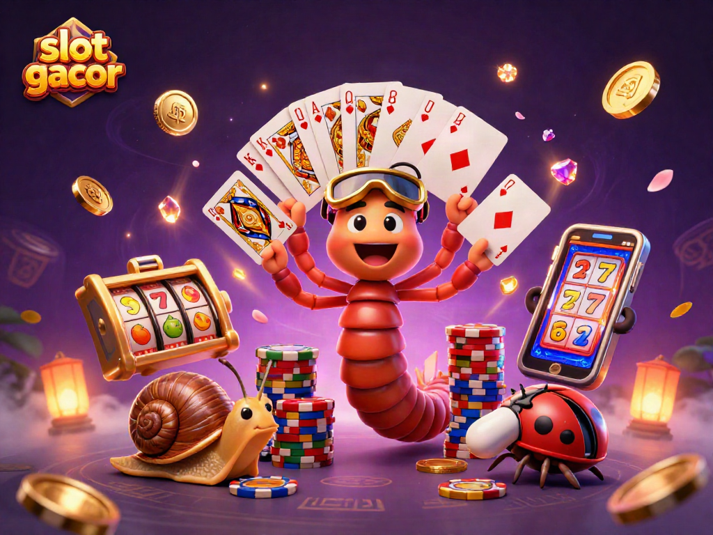 Engaging scene with slot gacor elements, featuring colorful characters, coins, and vibrant casino action.