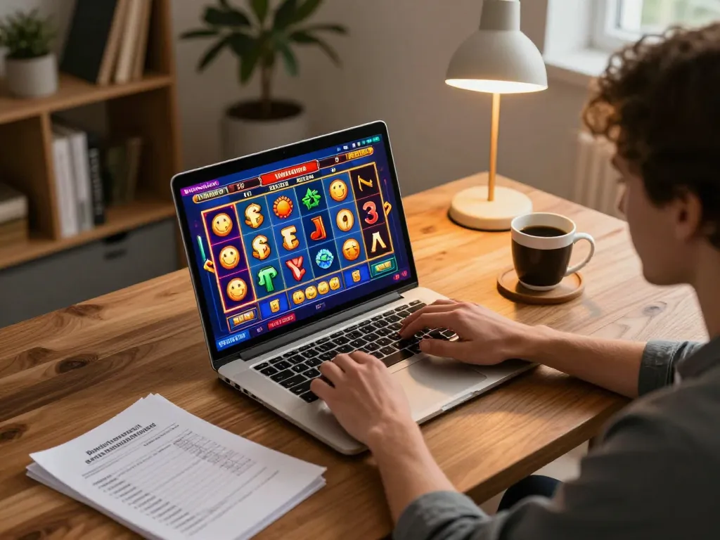Engaging online gaming session with S8 slots interface on laptop, emphasizing bankroll management.