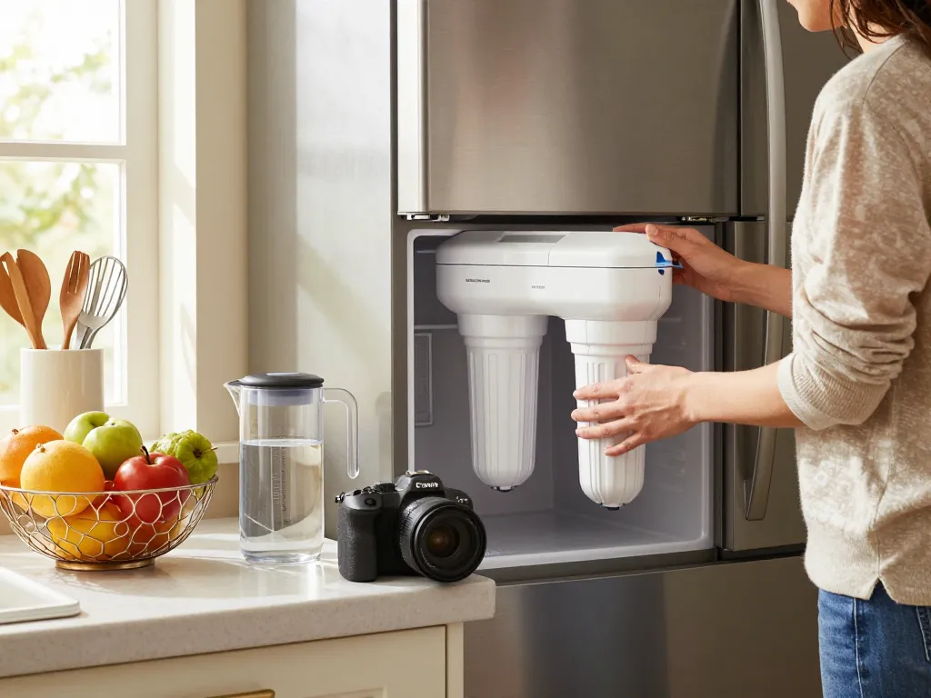 Waterdrop DA29-00020B Replacement for Samsung® Water Filter HAF-CIN/EXP installation in a modern kitchen.