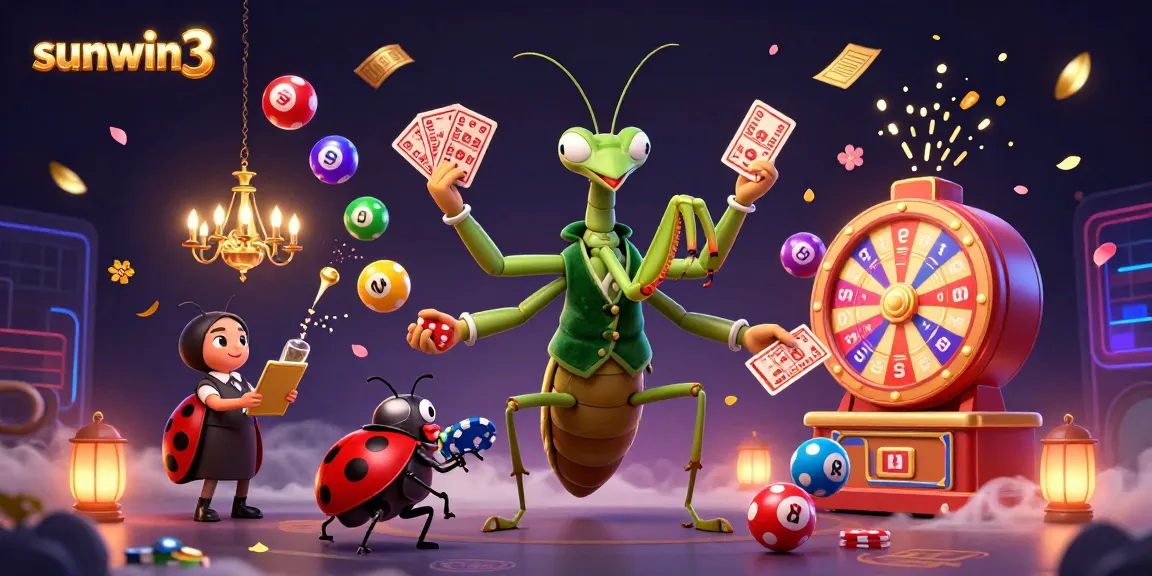 Experience thrilling gameplay at sunwin3 with dynamic characters enjoying cards, prizes, and vibrant elements.