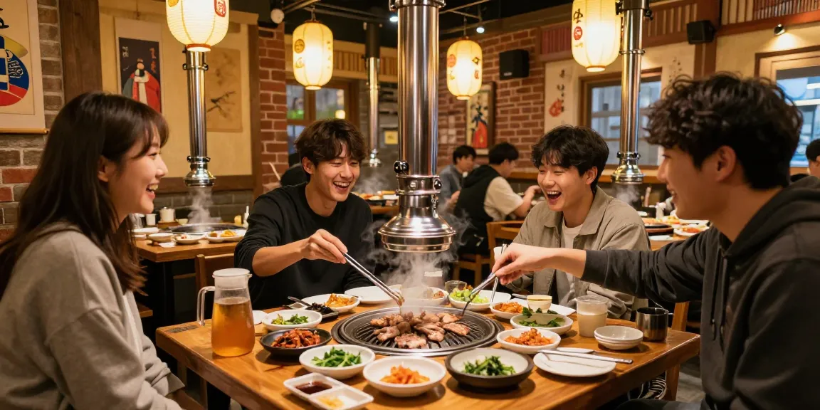 Engaging dining experience at 상봉동 한국관 featuring friends enjoying traditional Korean barbecue.