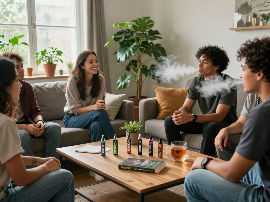 Enjoying Jungle Boys THC vape in a cozy setting, friends share wellness moments with quality vapes.