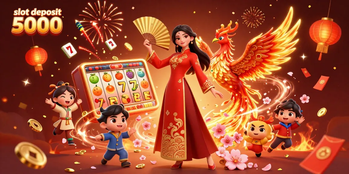 Play exciting games with slot deposit 5000, featuring vibrant symbols and festive elements.