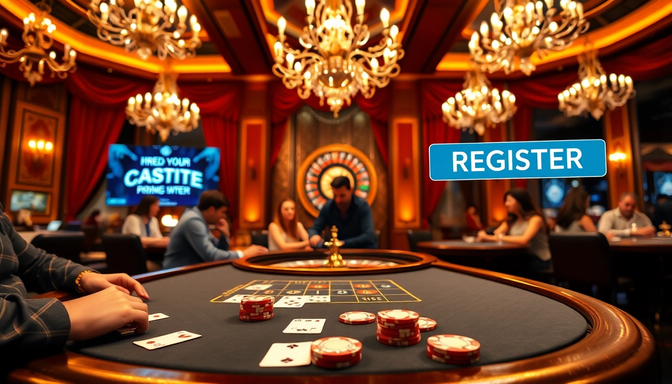 Engaging casino scene inviting players to REGISTER for a thrilling poker experience.