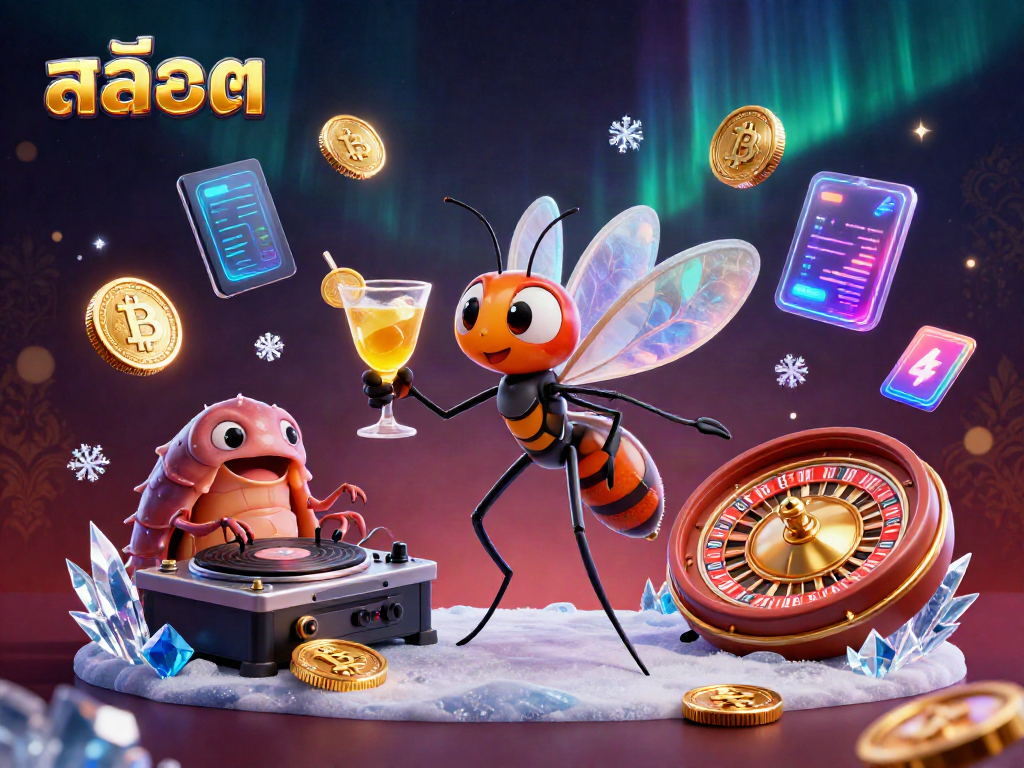 Level up your game with สล็อต immersion, featuring a vibrant casino trio and cryptocurrency elements.