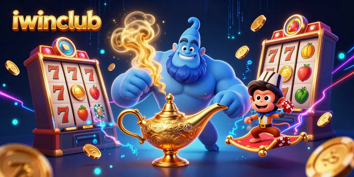 Experience thrilling slots action with iwinclub's vibrant 3D Genie and magical poker scene.