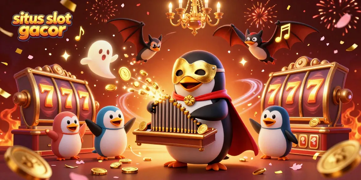Experience the excitement of situs slot gacor with animated characters and vibrant casino elements in a lively illustration.