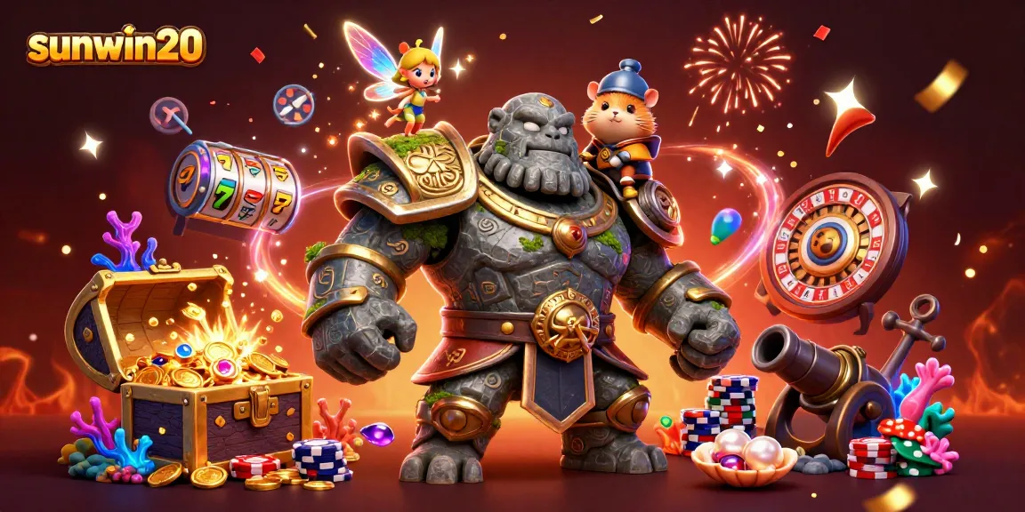 Engage with sunwin20 casino magic through energetic gaming characters and gold treasure elements.