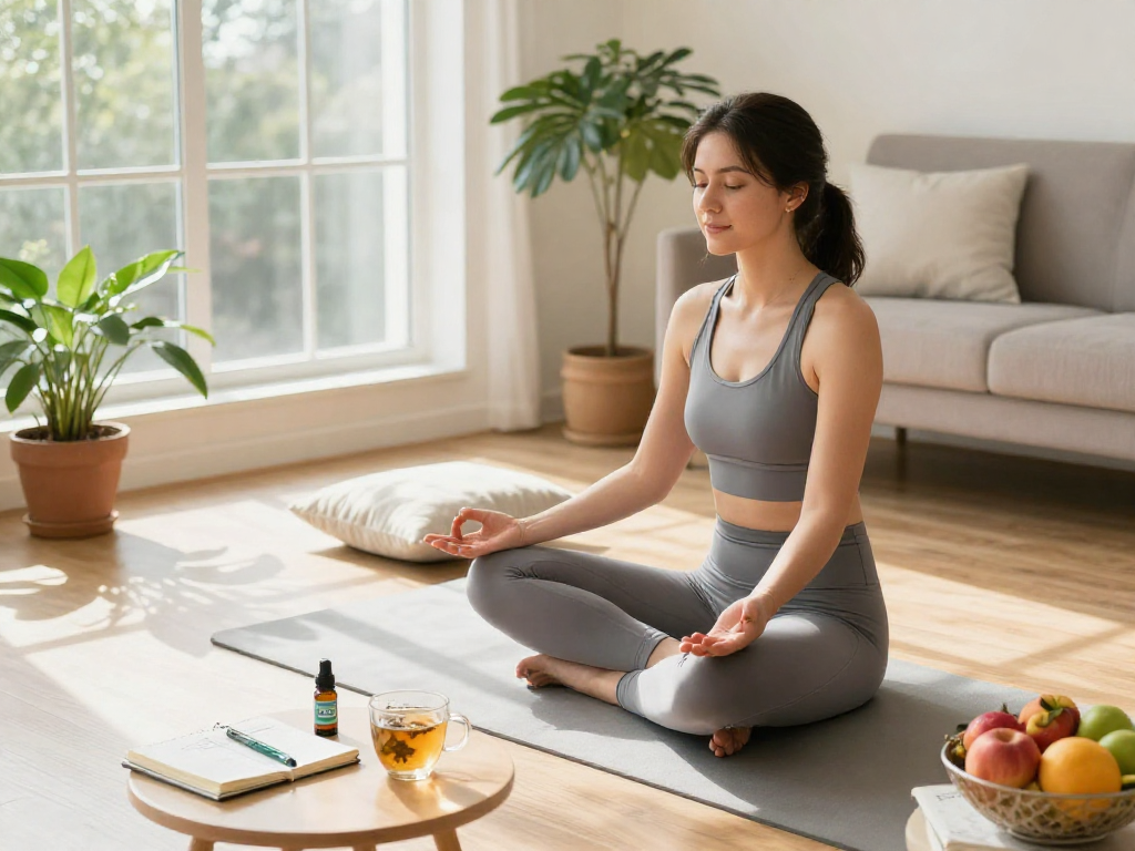 Online dispensary delivery of premium CBD oil in a serene yoga setting focusing on wellness and self-care.
