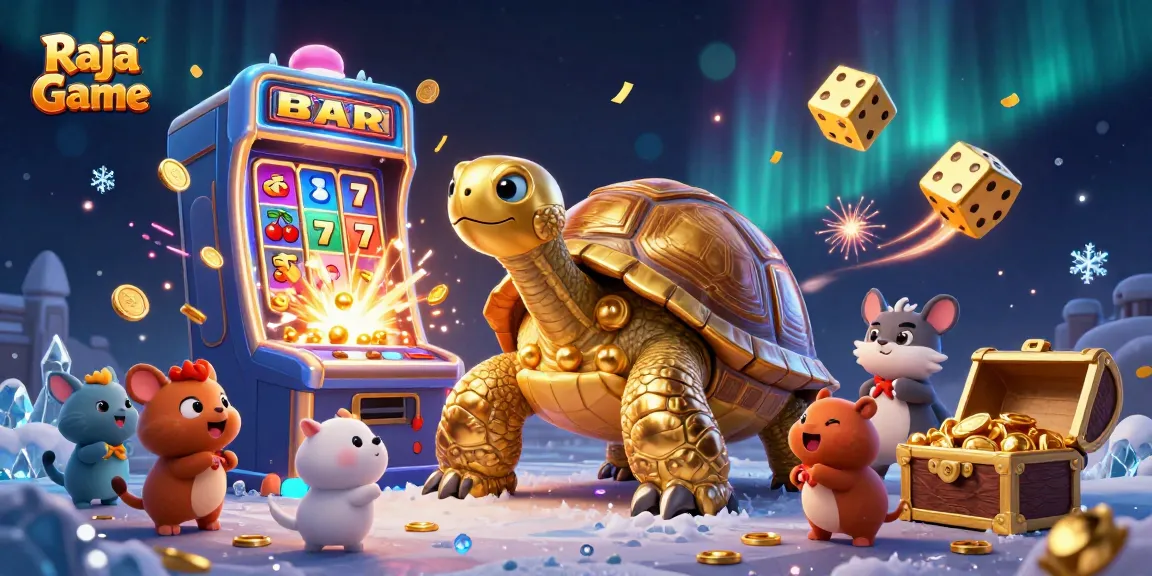 Engage with Raja Game, featuring a vibrant 3D tortoise pinball amidst exciting jackpots.