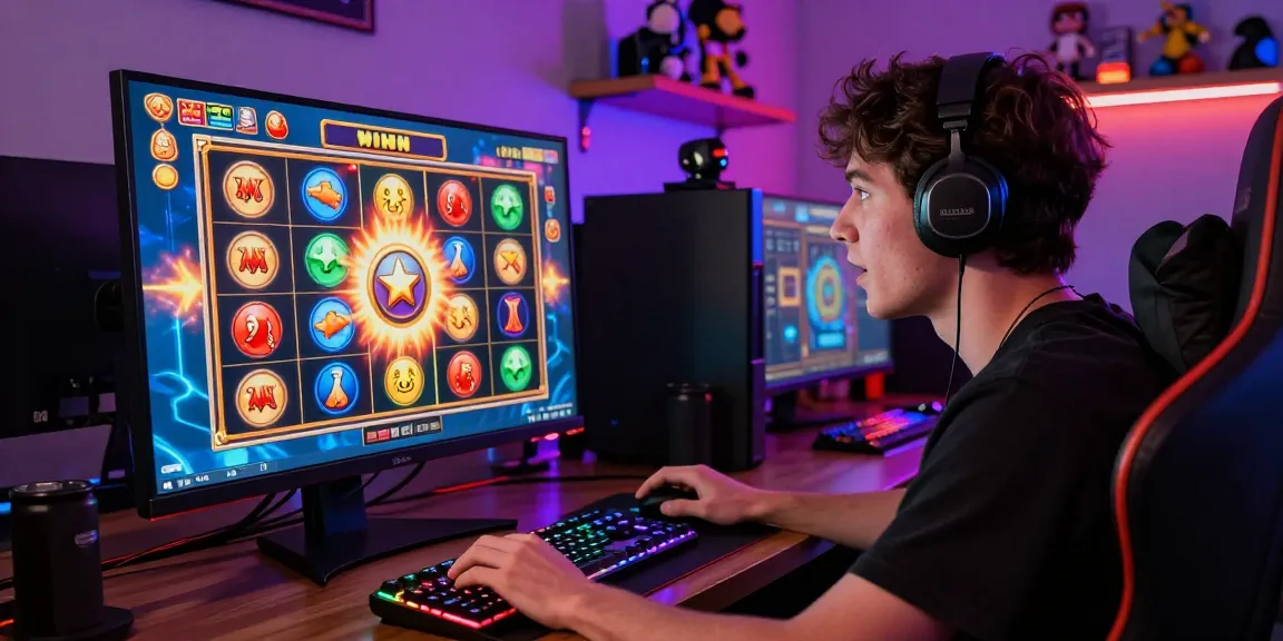 Exciting gaming scene showcasing a player engaged with digital slot games, illustrating vibrant slot graphics.