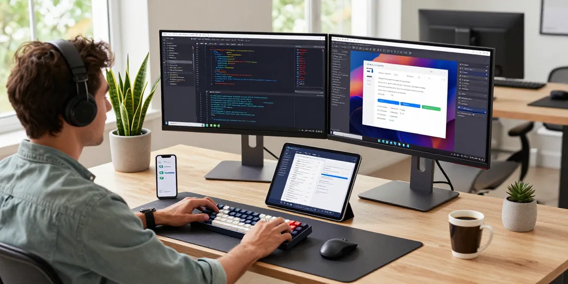 Open Claw AI setup in a modern workspace with dual monitors and a developer at work.