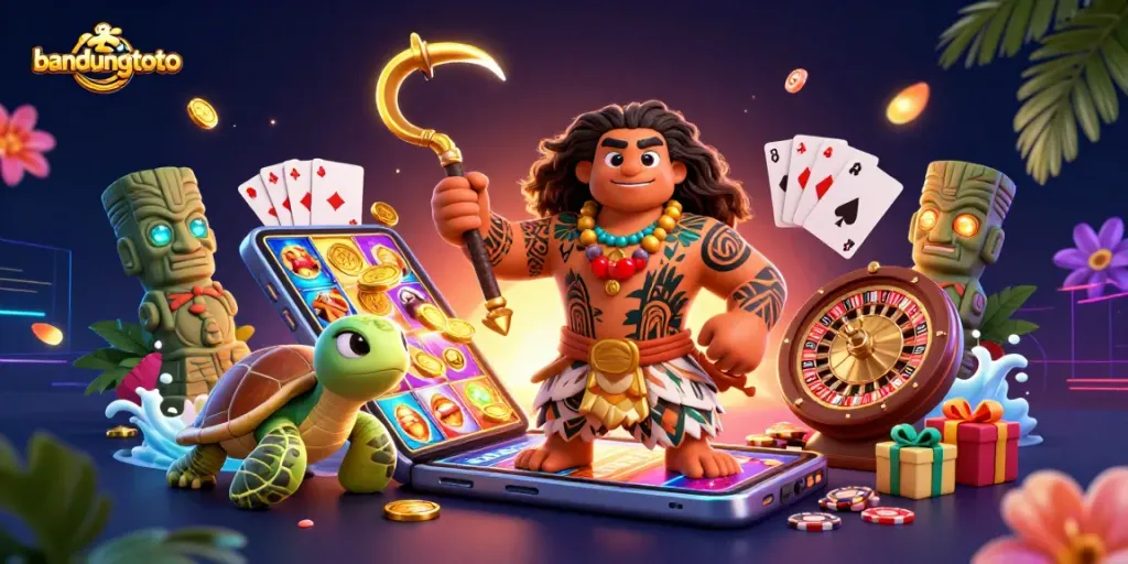 Experience bandungtoto's thrilling vibes with a colorful 3D casino scene full of excitement.